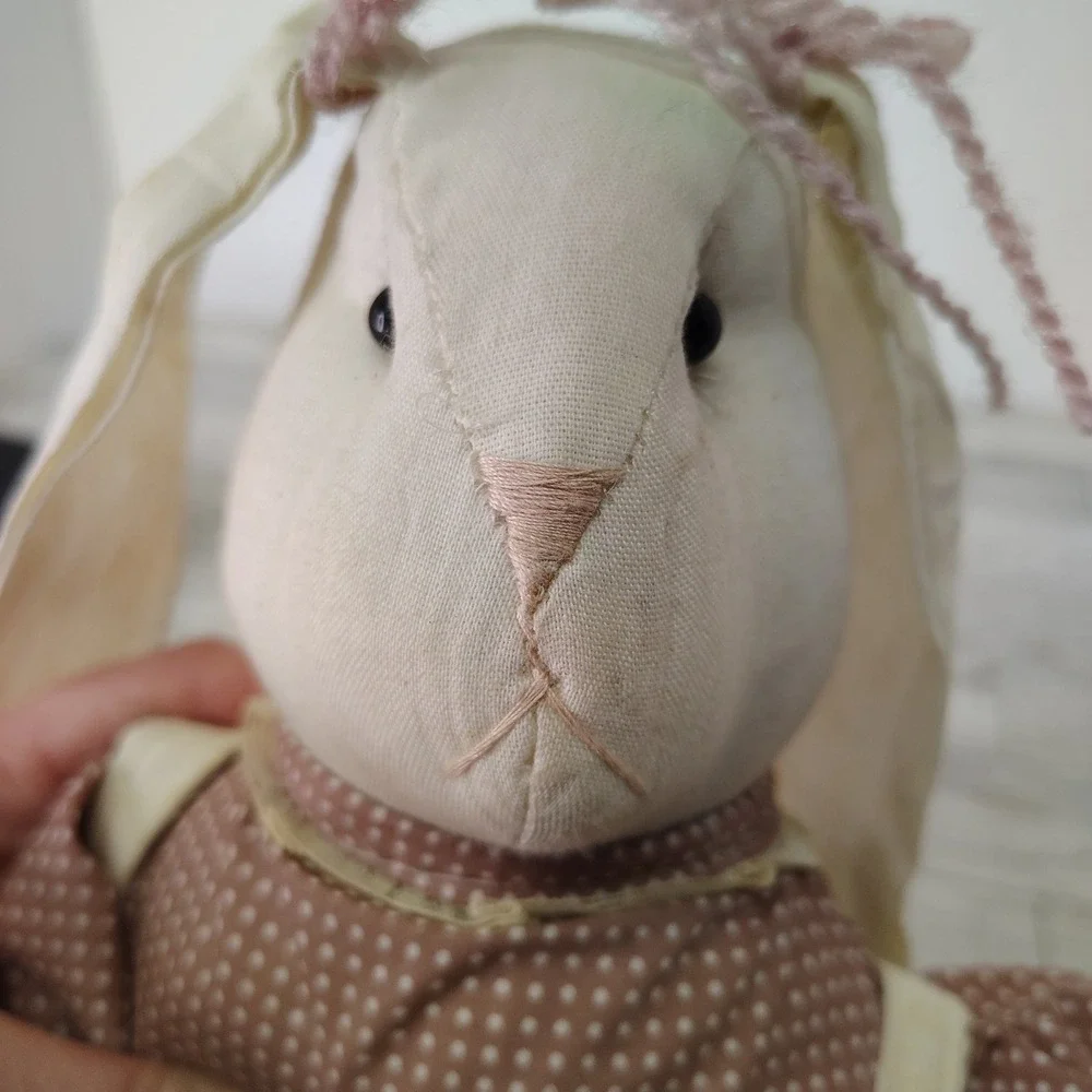 Vtg Country Style‎ Fabric Bunny Rabbit Muslin Doll 17" Tall Decor Cottagecore - Picture 12 of 14